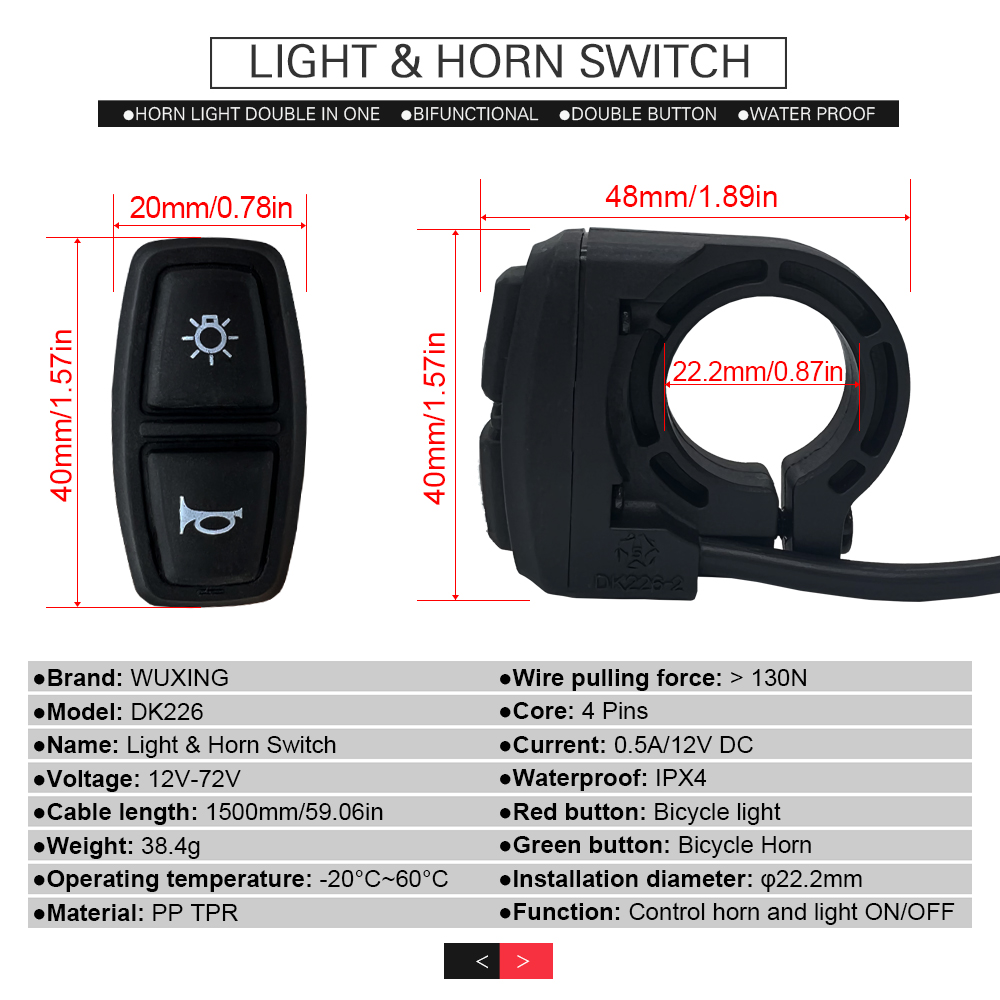Ebike Light and Horn Switch, H - Bike Light Front Rear review and price
